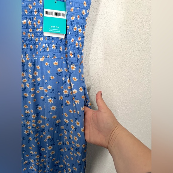 Posh Peanut Colette Smocked Square Neck Jersey Floral Jumpsuit Blue 2X NEW - Picture 4 of 7